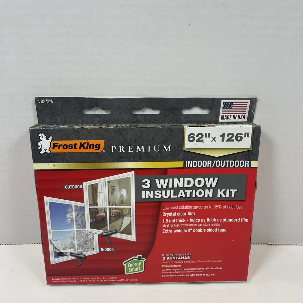Frost King Window Insulation Kit Unisex 62x126 Clear Premium V83/3M 3 Window Kit